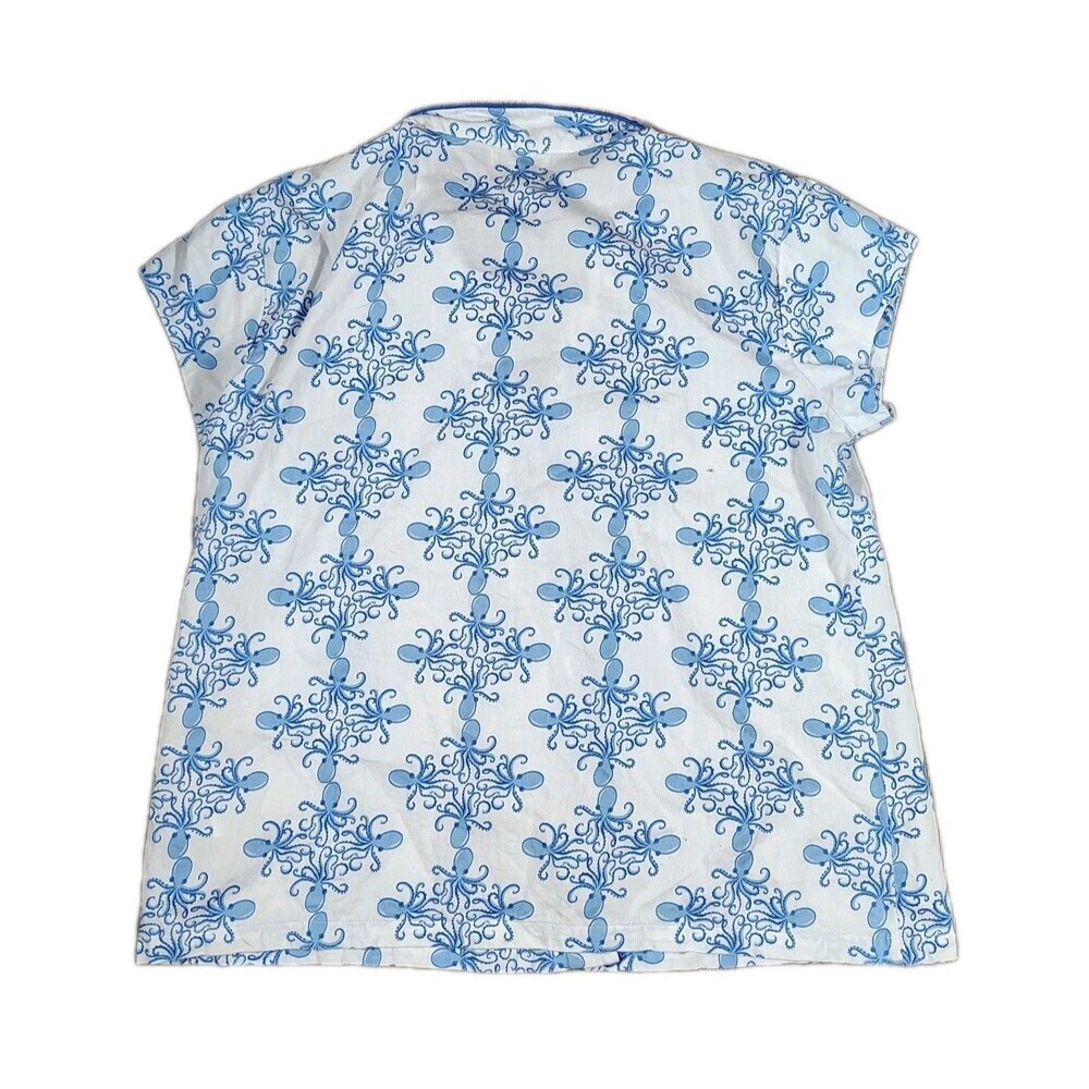 Womens Octopus Pajama Set Size XL Blue White Coastal Nautical Cotton - Picture 7 of 12